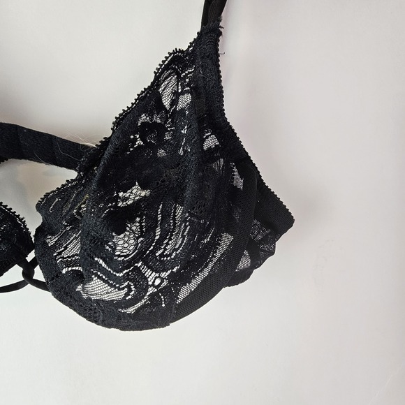 Vanity Fair Vintage Bra Black Lace Style 75-075 Size 34B Unpadded Underwire - Picture 3 of 7